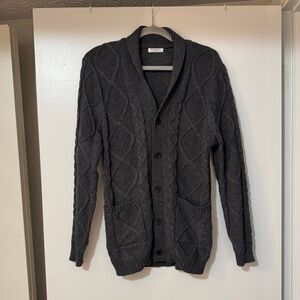 Gray Cable Knit Cardigan Sweater